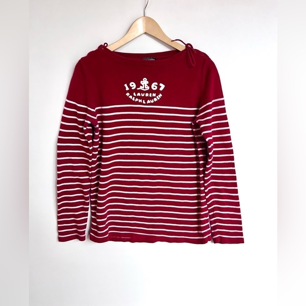 Ralph Lauren 1967  sweater cotton red white stripe nautical boat neck